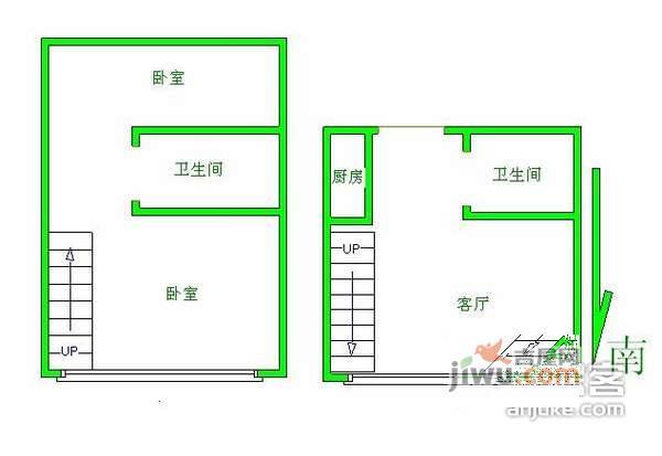 苏宁天启花园2室2厅2卫49㎡户型图