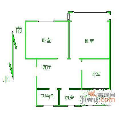 周洼新村3室1厅1卫75㎡户型图