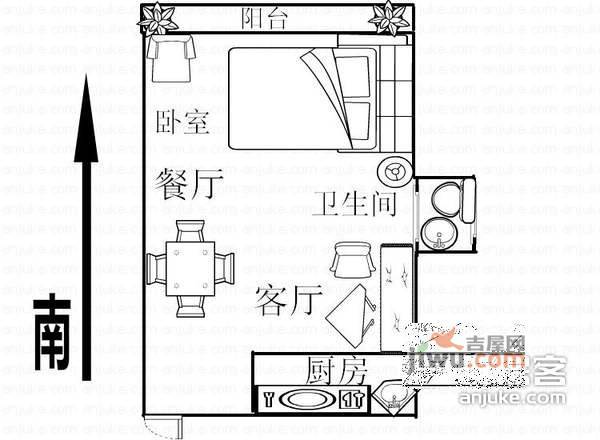 丽都雅苑1室1厅1卫55㎡户型图