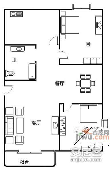 丽都雅苑2室2厅1卫86㎡户型图