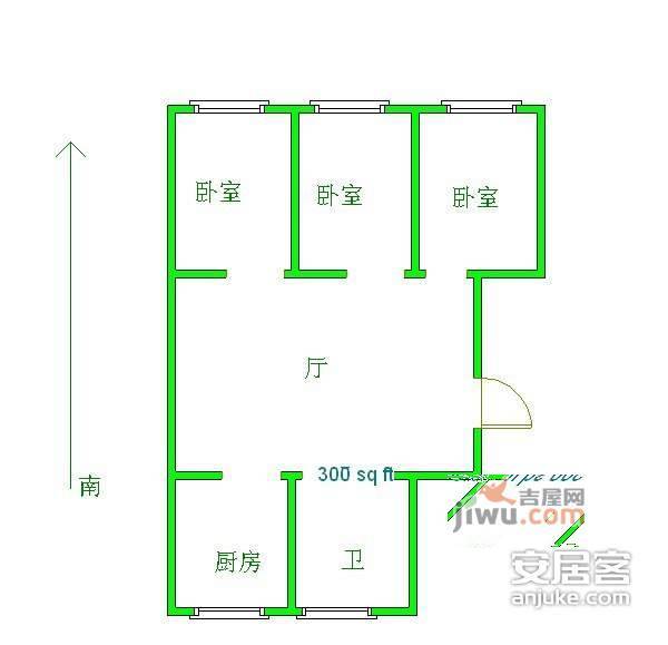 青桐园3室2厅1卫129㎡户型图