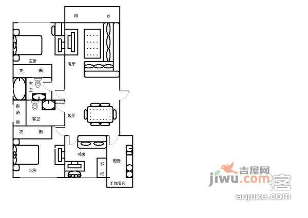 四平苑3室2厅2卫114㎡户型图