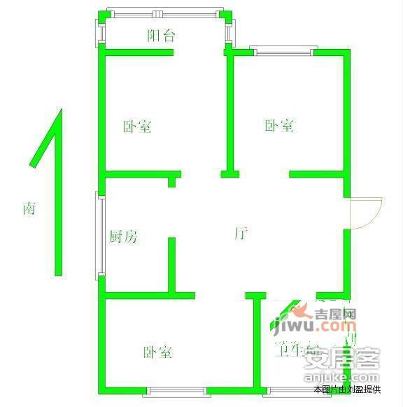 珠江路小区3室1厅1卫75㎡户型图