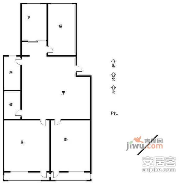 美林苑3室2厅1卫109㎡户型图