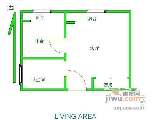 辰龙广场1室1厅1卫57㎡户型图