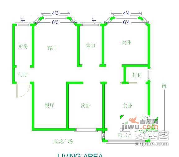 辰龙广场3室2厅2卫131㎡户型图