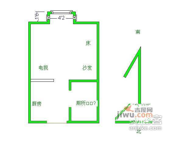 辰龙广场1室1厅1卫57㎡户型图