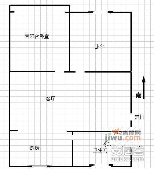 工行新寓2室1厅1卫65㎡户型图