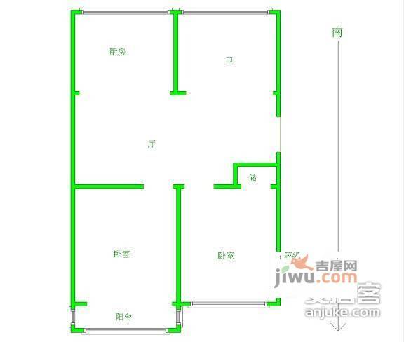 工行新寓2室1厅1卫65㎡户型图