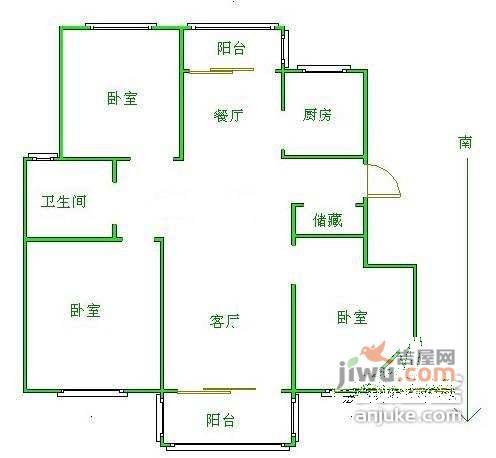 桂美颂3室2厅1卫124㎡户型图