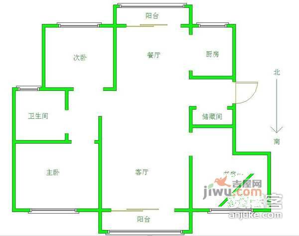 桂美颂3室2厅1卫124㎡户型图