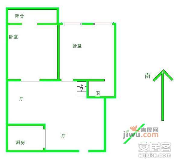 新金贸花园2室2厅1卫84㎡户型图