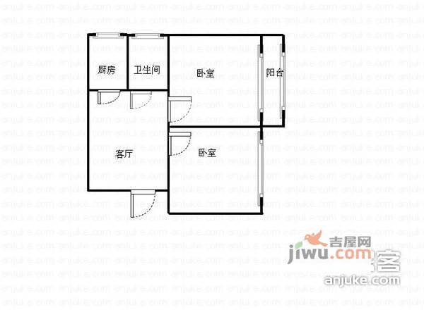 红旗新村2室1厅1卫64㎡户型图