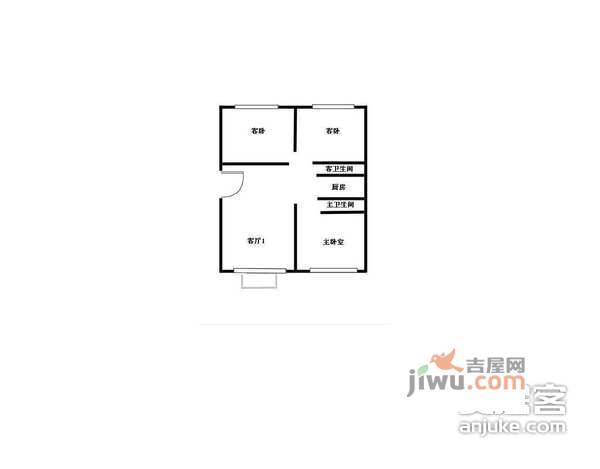 市政天元城花语座2室2厅1卫75㎡户型图