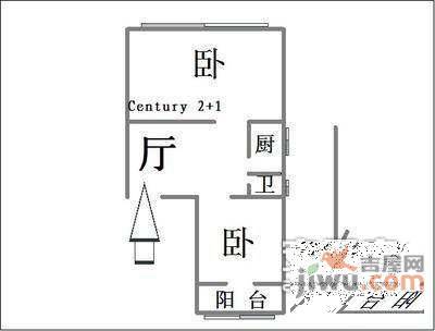 一枝园小区2室1厅1卫50㎡户型图