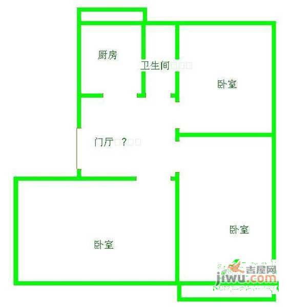 广州路小区3室1厅1卫93㎡户型图