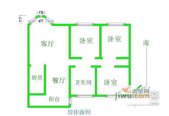 裕华名居城3室2厅1卫115㎡户型图