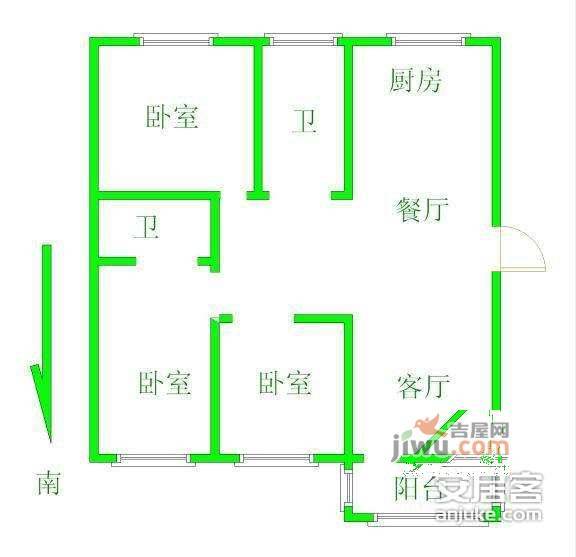 绣花巷3室1厅1卫93㎡户型图