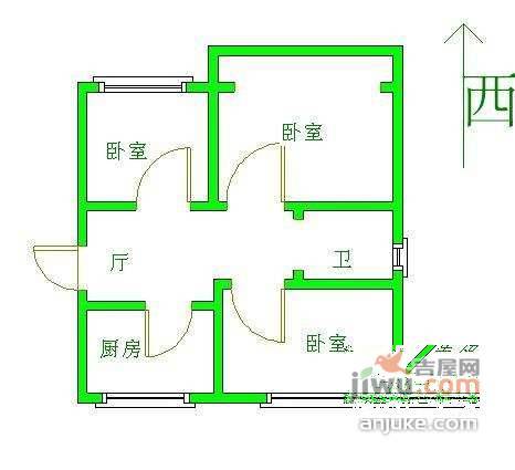 五塘新村3室1厅1卫77㎡户型图