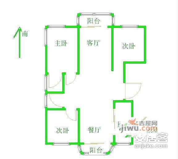 浦洲花园3室2厅2卫141㎡户型图