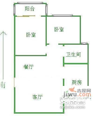 浦洲花园2室1厅1卫77㎡户型图