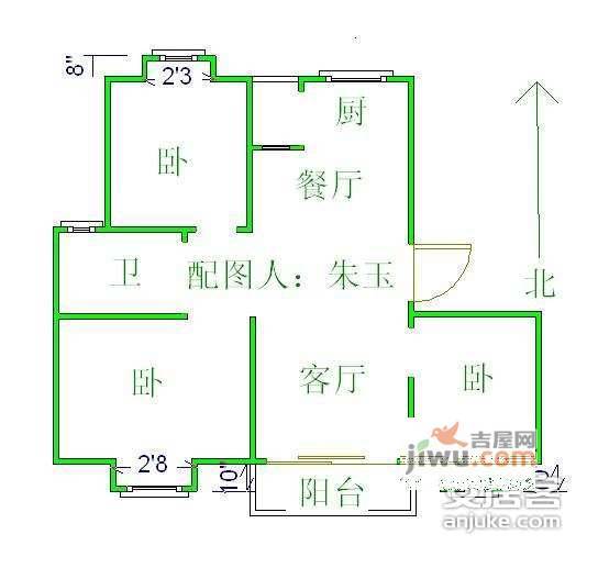 浦洲花园3室2厅1卫141㎡户型图