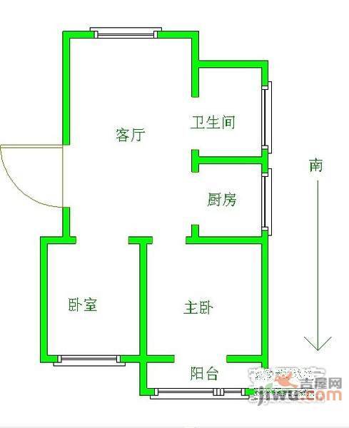 九龙洼2室1厅1卫60㎡户型图