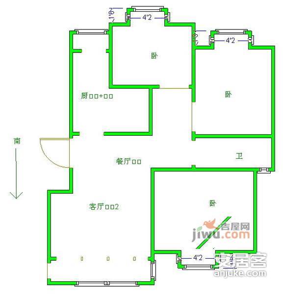 托乐嘉花园3室2厅1卫178㎡户型图