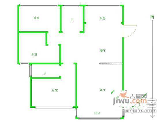 天福园3室2厅2卫139㎡户型图