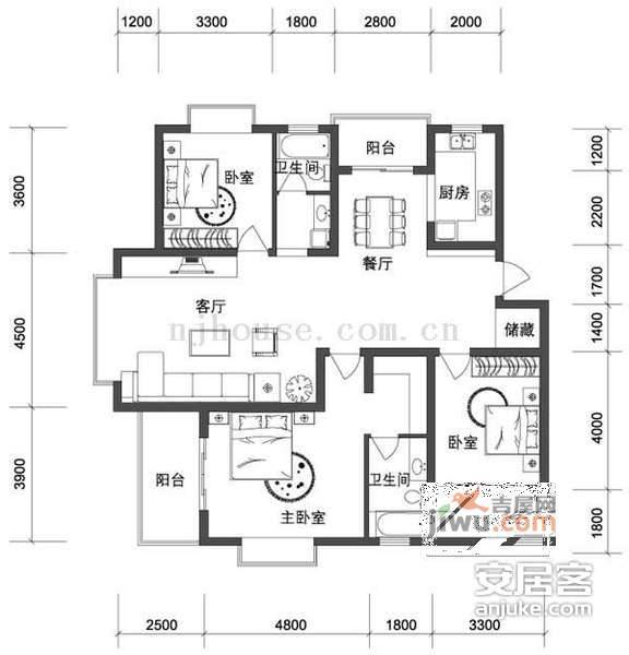 滨江奥城3室2厅2卫175㎡户型图