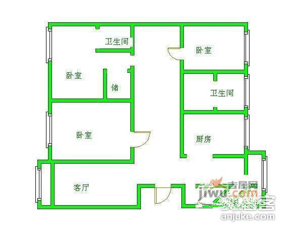 华汇康城3室1厅1卫124㎡户型图