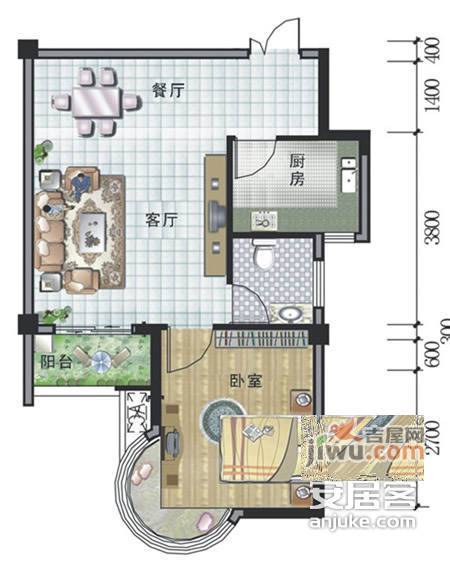 万江共和新城地和苑1室2厅1卫60㎡户型图