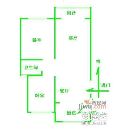 翠岛花城2室2厅1卫105㎡户型图