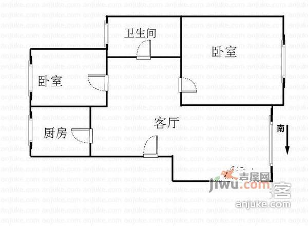 春江新城2室2厅1卫87㎡户型图