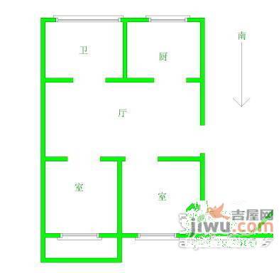 春江新城2室2厅1卫87㎡户型图