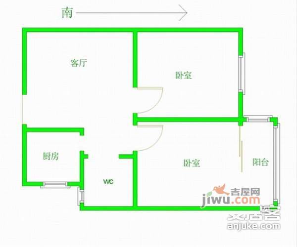 宁工新寓2室1厅1卫104㎡户型图