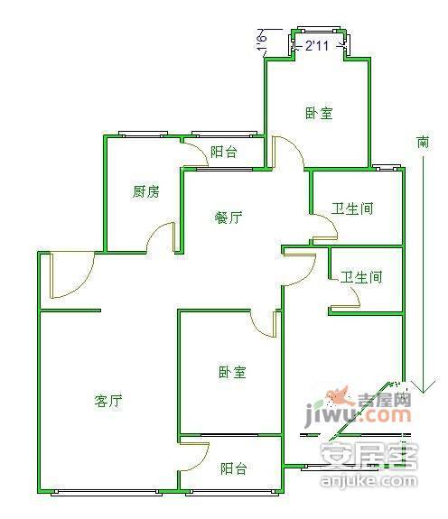 荣盛阿尔卡迪亚开阳苑3室2厅1卫120㎡户型图