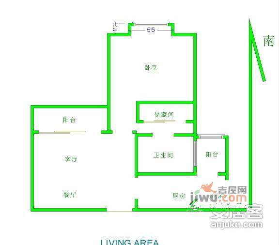 万科光明城市东苑1室2厅1卫57㎡户型图