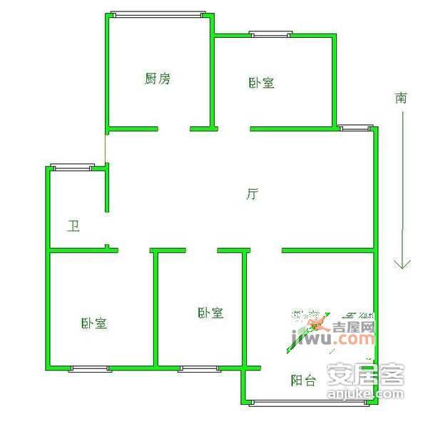 黄埔花园3室2厅1卫93㎡户型图