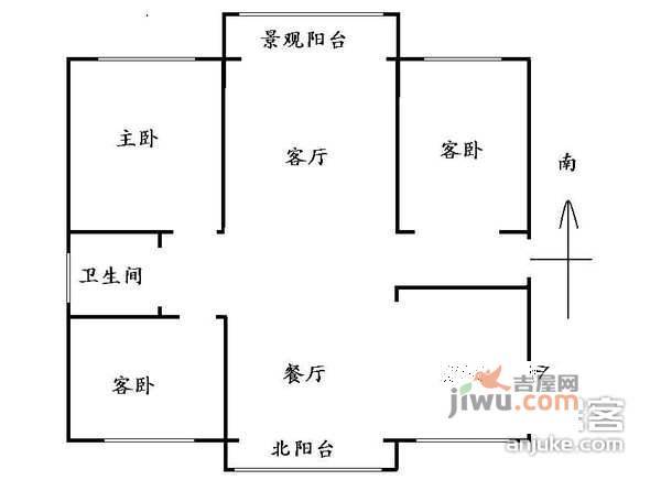 金马郦城3室2厅1卫108㎡户型图