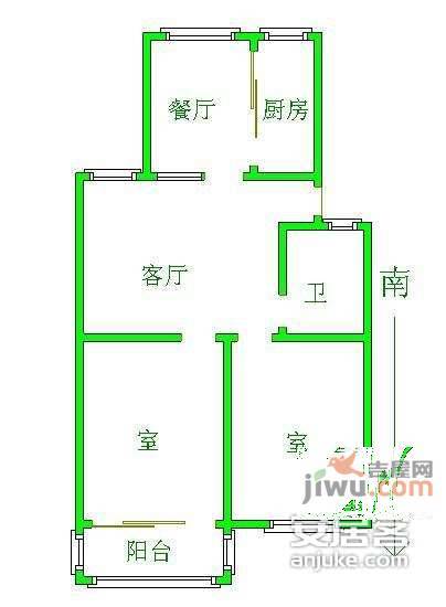 宝苑新寓2室2厅1卫65㎡户型图