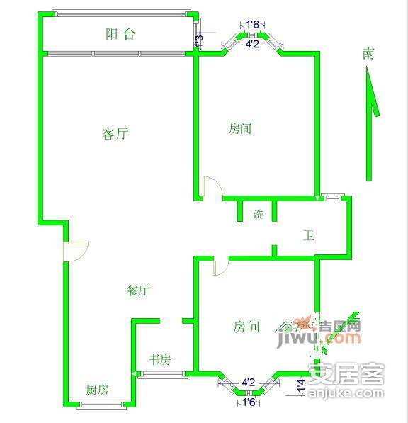 山水方舟2室2厅1卫97㎡户型图