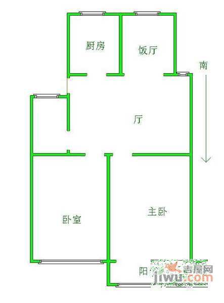 游府新村2室1厅1卫59㎡户型图