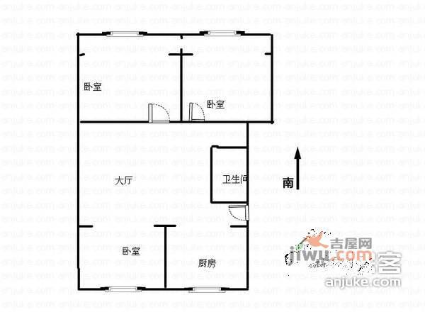 都市山庄3室1厅1卫88㎡户型图