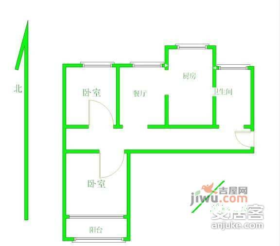 长江新村四十号小区2室1厅1卫60㎡户型图