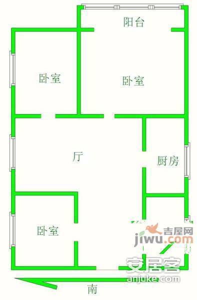 长江新村四十号小区3室1厅1卫户型图
