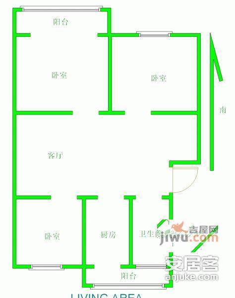 金川雅苑3室2厅1卫75㎡户型图