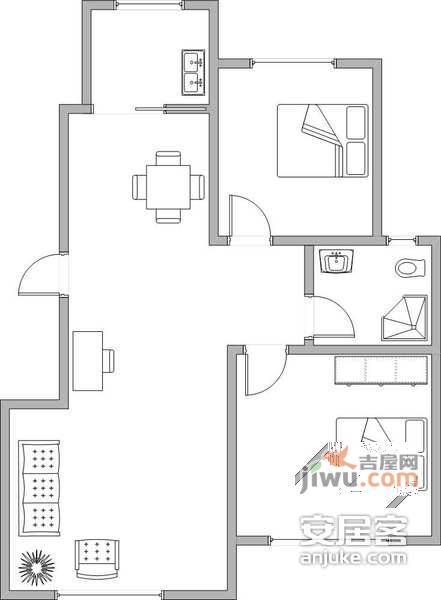 北甸街2室2厅1卫78㎡户型图