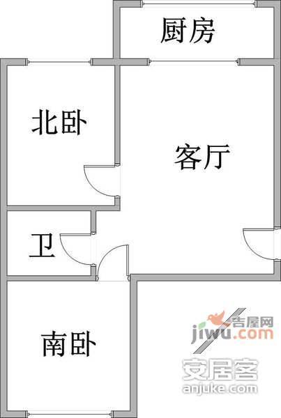 理工园2室1厅1卫70㎡户型图