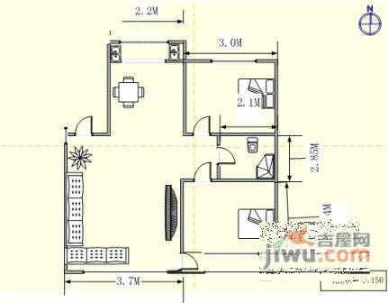 城建花园2室2厅1卫105㎡户型图